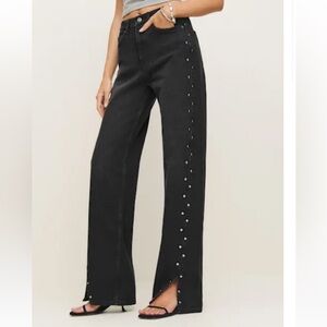 Reformation Cary High Rise Slouchy Straight Leg Jeans Black - Size 25